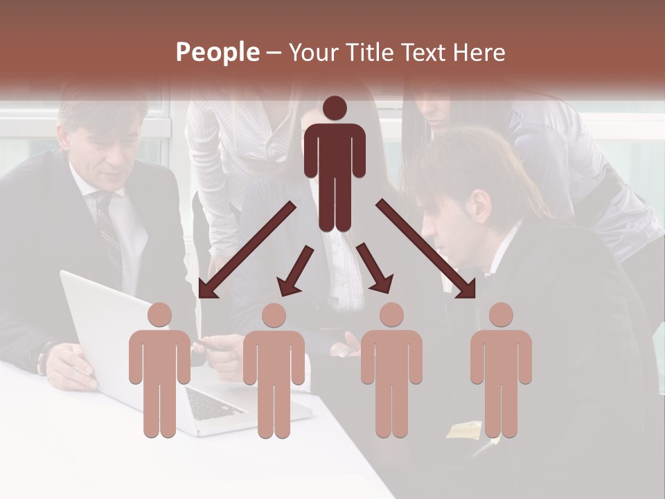 A Group Of Business People Looking At A Laptop PowerPoint Template