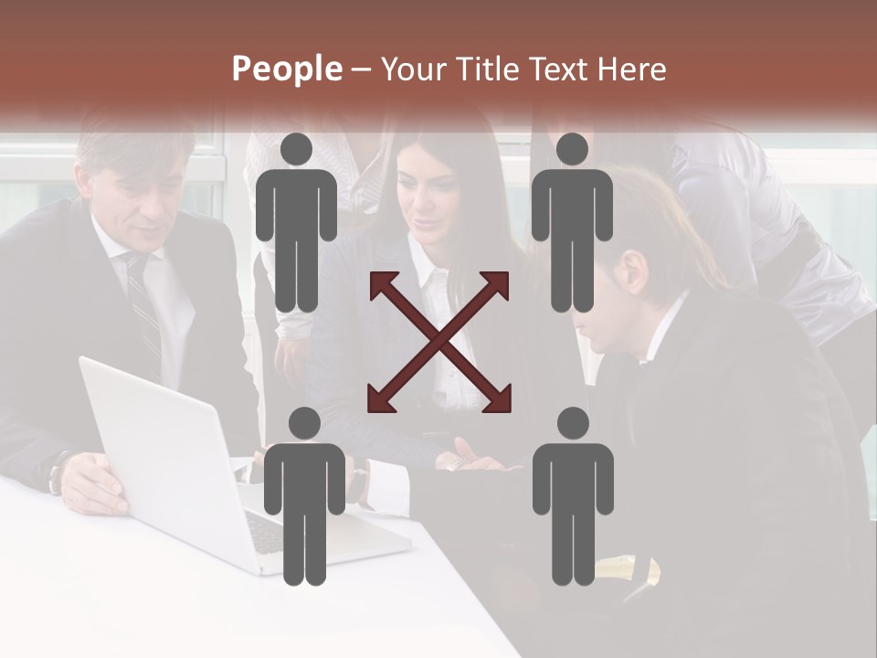A Group Of Business People Looking At A Laptop PowerPoint Template