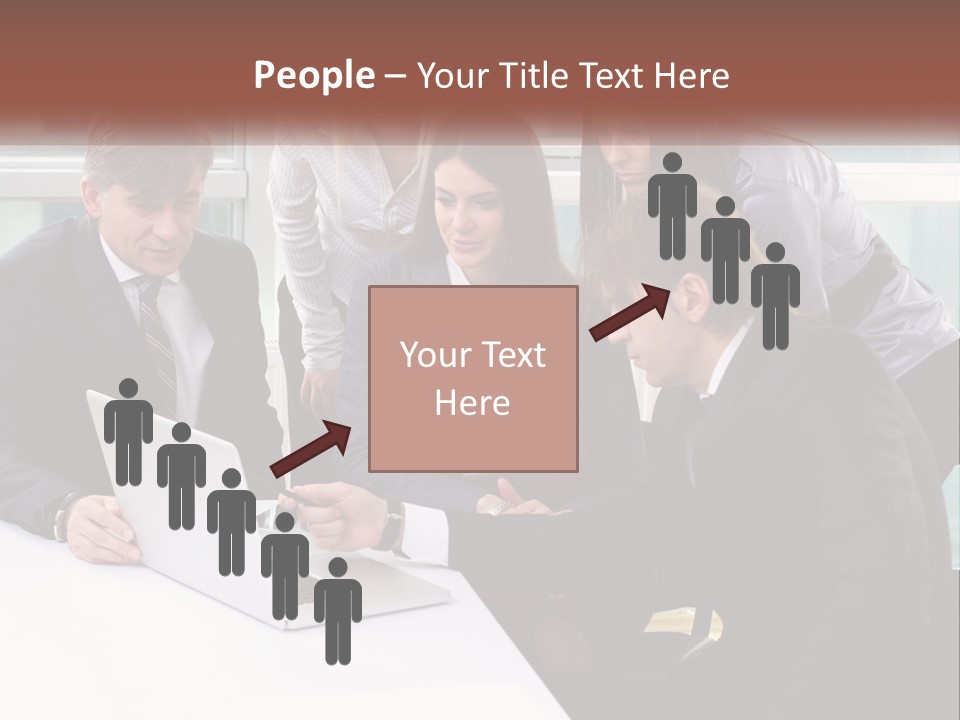 A Group Of Business People Looking At A Laptop PowerPoint Template
