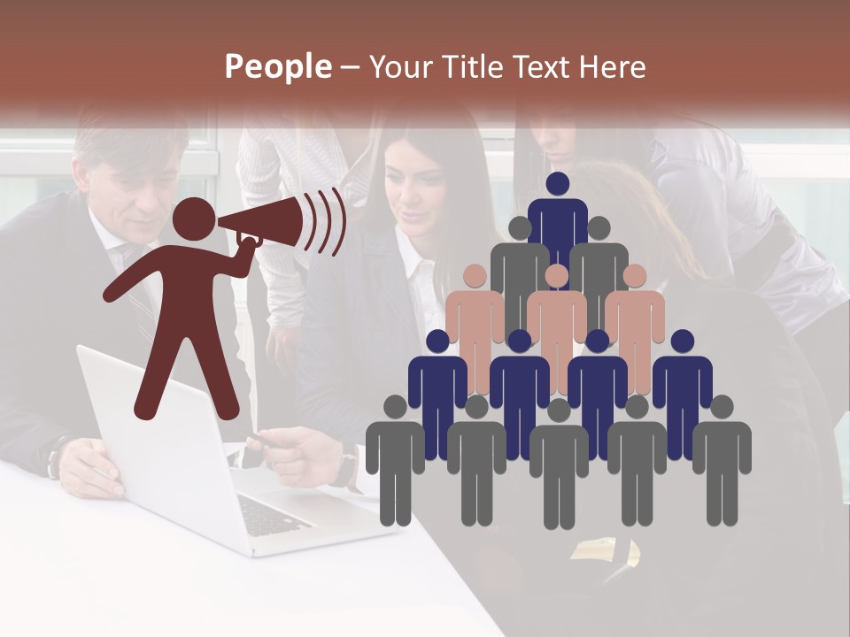 A Group Of Business People Looking At A Laptop PowerPoint Template