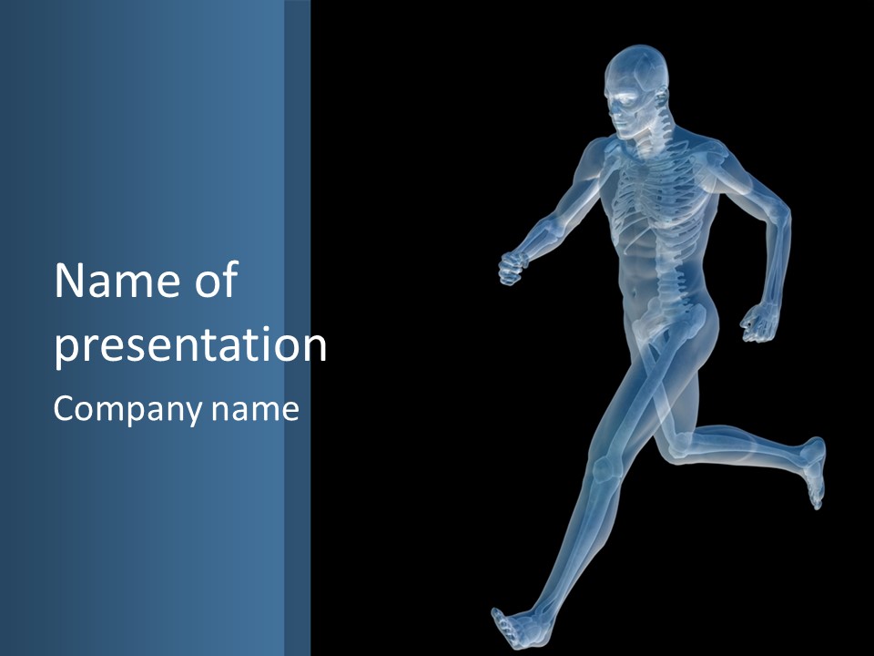 A Skeleton Running On A Black And Blue Background PowerPoint Template