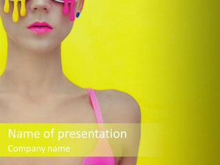 A Woman In A Pink Bikini With Yellow And Pink Paint On Her Face PowerPoint Template
