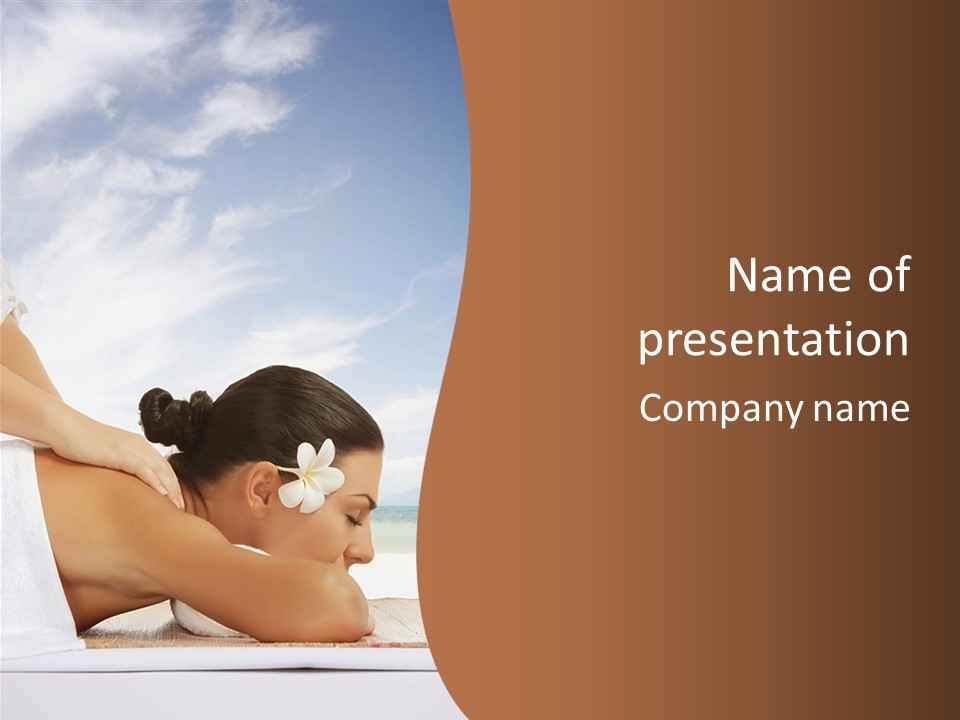 A Woman Laying Down On The Beach With A Flower In Her Hair PowerPoint Template