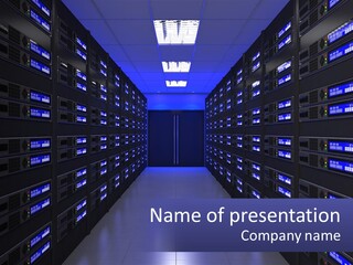 A Large Room Filled With Lots Of Blue Lights PowerPoint Template