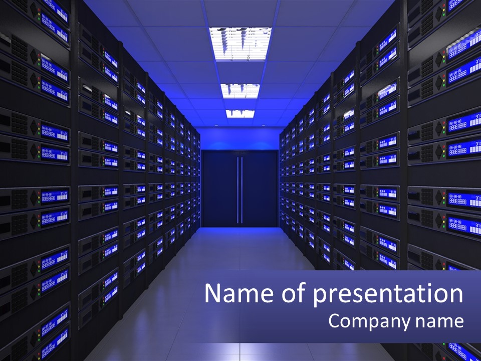 A Large Room Filled With Lots Of Blue Lights PowerPoint Template