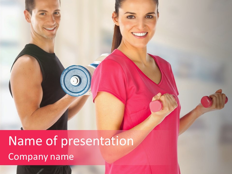 A Man And A Woman Are Holding Dumbs PowerPoint Template