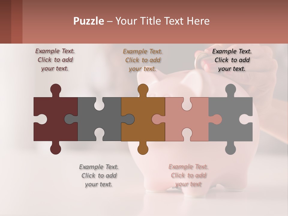 A Woman Putting A Coin Into A Pink Piggy Bank PowerPoint Template