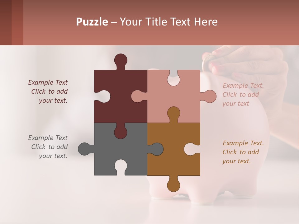 A Woman Putting A Coin Into A Pink Piggy Bank PowerPoint Template