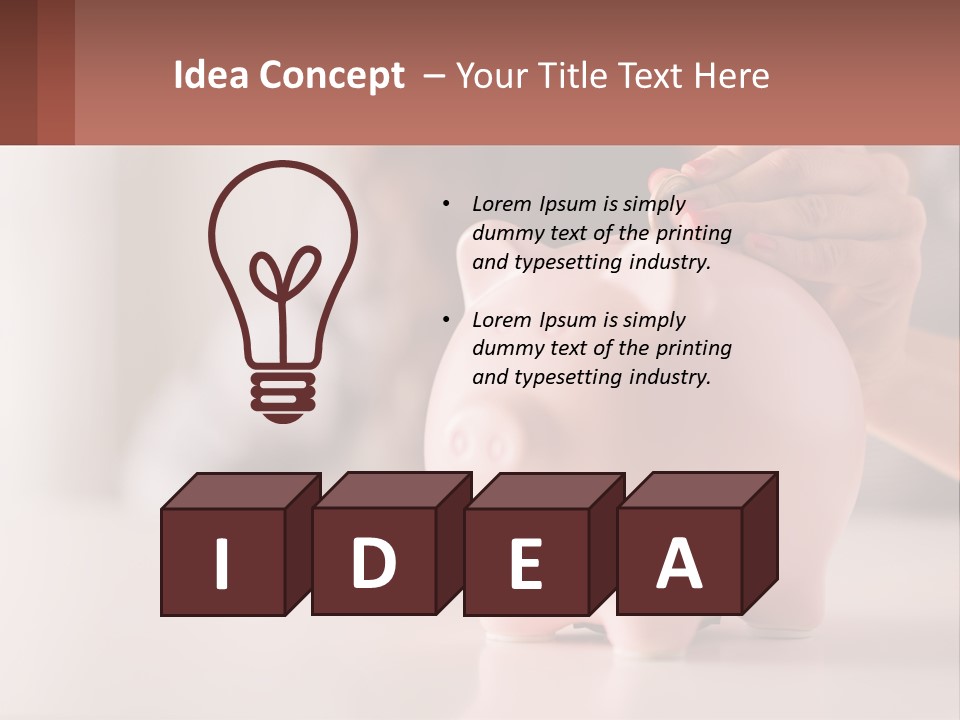 A Woman Putting A Coin Into A Pink Piggy Bank PowerPoint Template