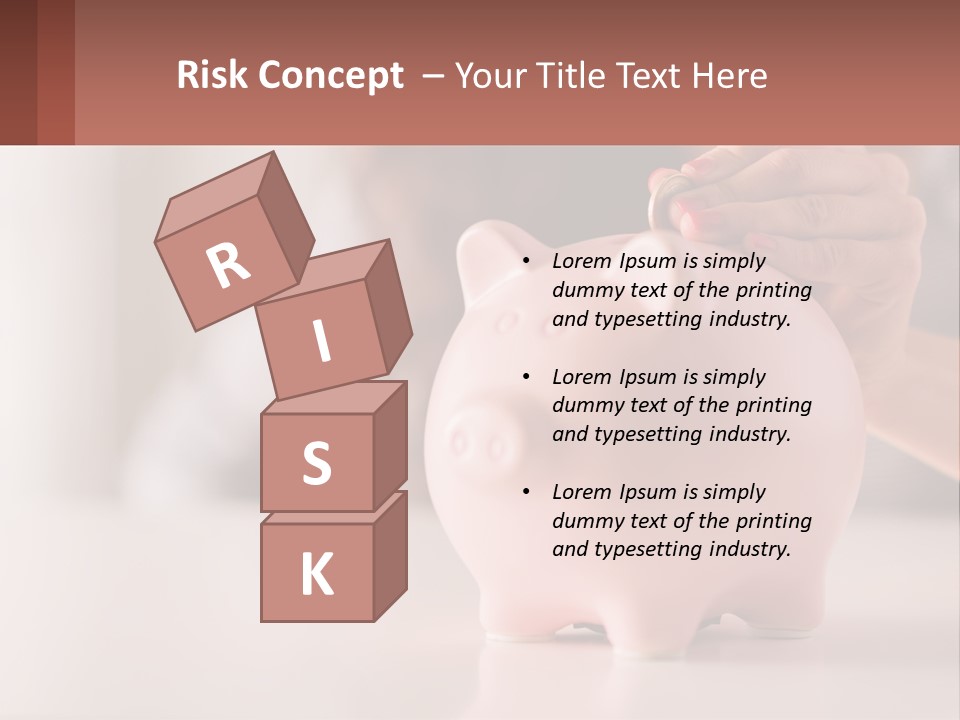 A Woman Putting A Coin Into A Pink Piggy Bank PowerPoint Template