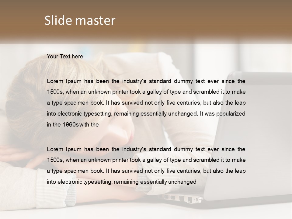 A Woman Leaning Her Head On Her Laptop PowerPoint Template