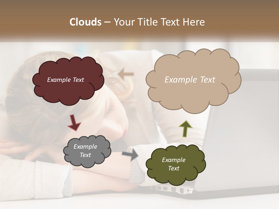 A Woman Leaning Her Head On Her Laptop PowerPoint Template