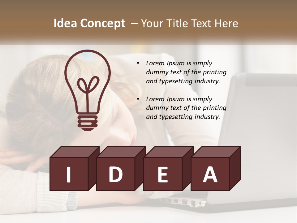 A Woman Leaning Her Head On Her Laptop PowerPoint Template