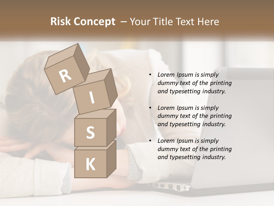 A Woman Leaning Her Head On Her Laptop PowerPoint Template