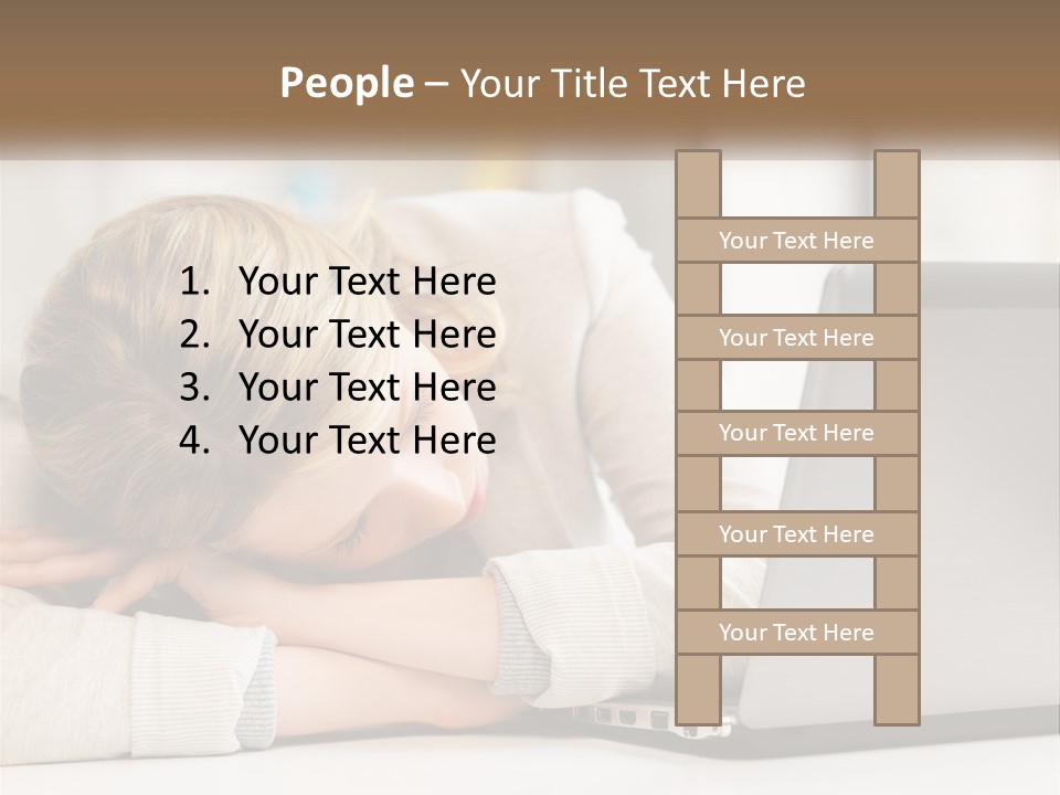 A Woman Leaning Her Head On Her Laptop PowerPoint Template