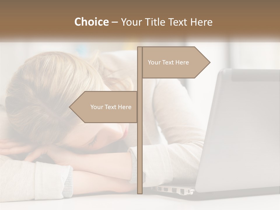 A Woman Leaning Her Head On Her Laptop PowerPoint Template