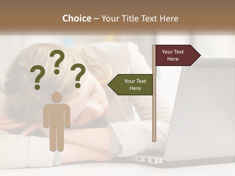 A Woman Leaning Her Head On Her Laptop PowerPoint Template
