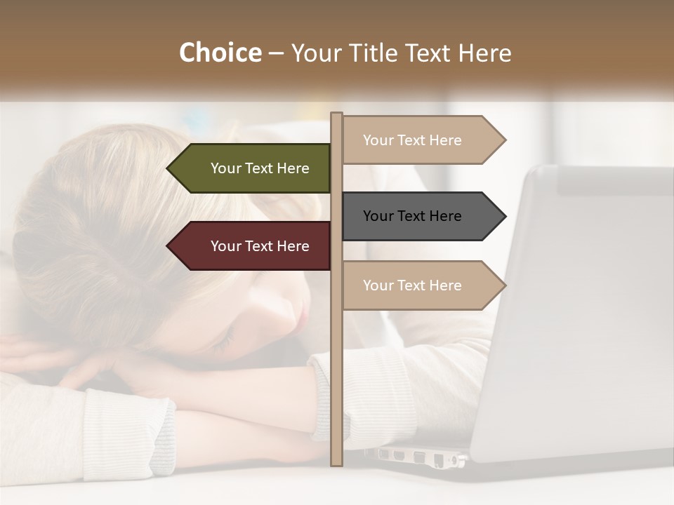 A Woman Leaning Her Head On Her Laptop PowerPoint Template