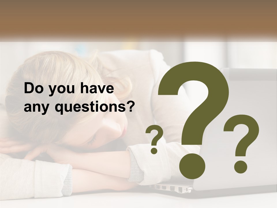 A Woman Leaning Her Head On Her Laptop PowerPoint Template