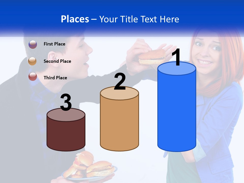 A Man Is Feeding A Woman A Hamburger PowerPoint Template
