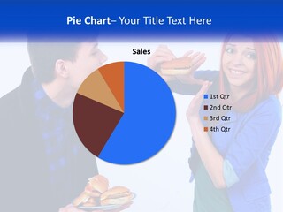 A Man Is Feeding A Woman A Hamburger PowerPoint Template
