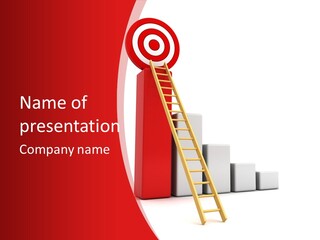 A Ladder Leading Up To A Target On A Red Background PowerPoint Template