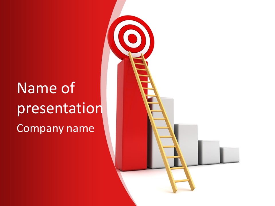 A Ladder Leading Up To A Target On A Red Background PowerPoint Template