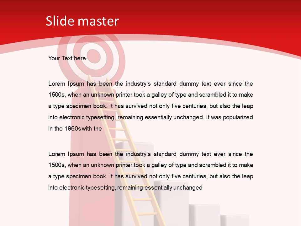 A Ladder Leading Up To A Target On A Red Background PowerPoint Template