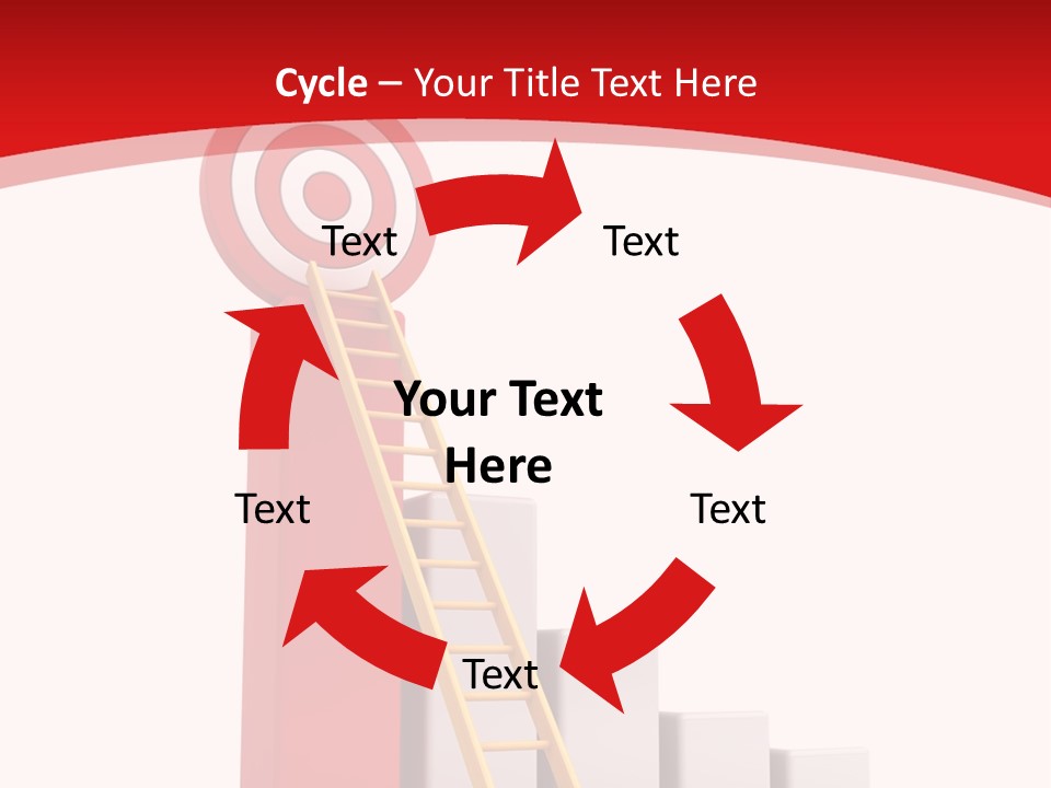 A Ladder Leading Up To A Target On A Red Background PowerPoint Template