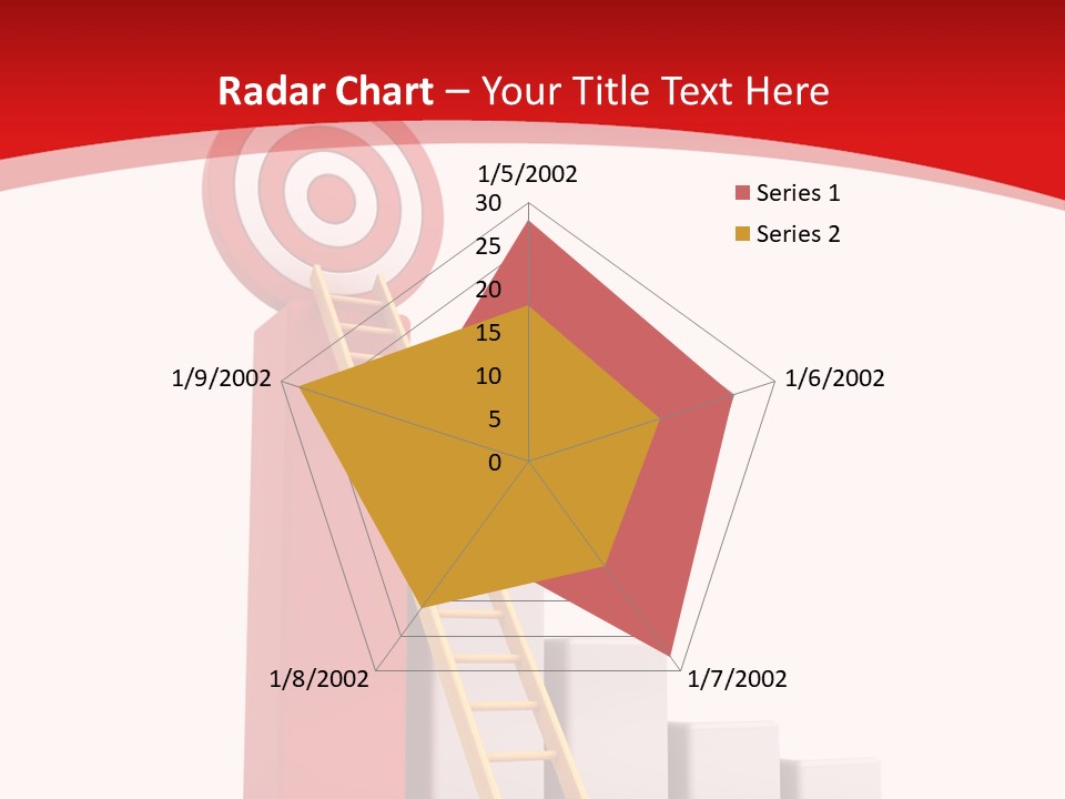 A Ladder Leading Up To A Target On A Red Background PowerPoint Template