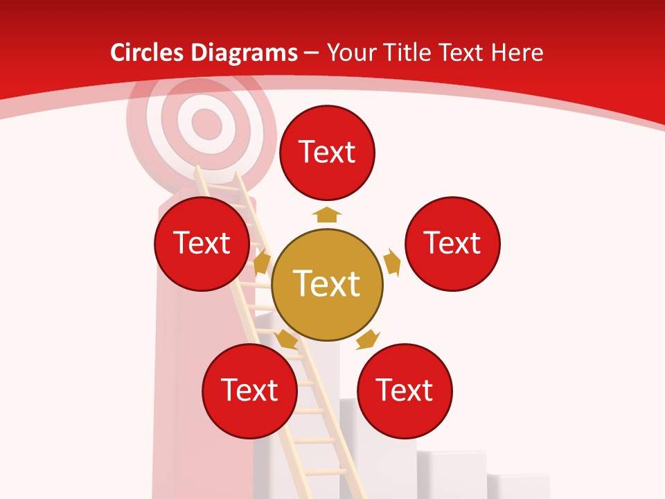 A Ladder Leading Up To A Target On A Red Background PowerPoint Template