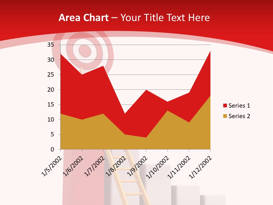 A Ladder Leading Up To A Target On A Red Background PowerPoint Template