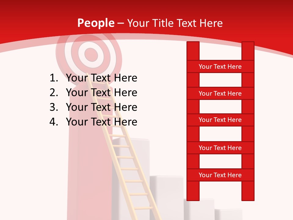 A Ladder Leading Up To A Target On A Red Background PowerPoint Template