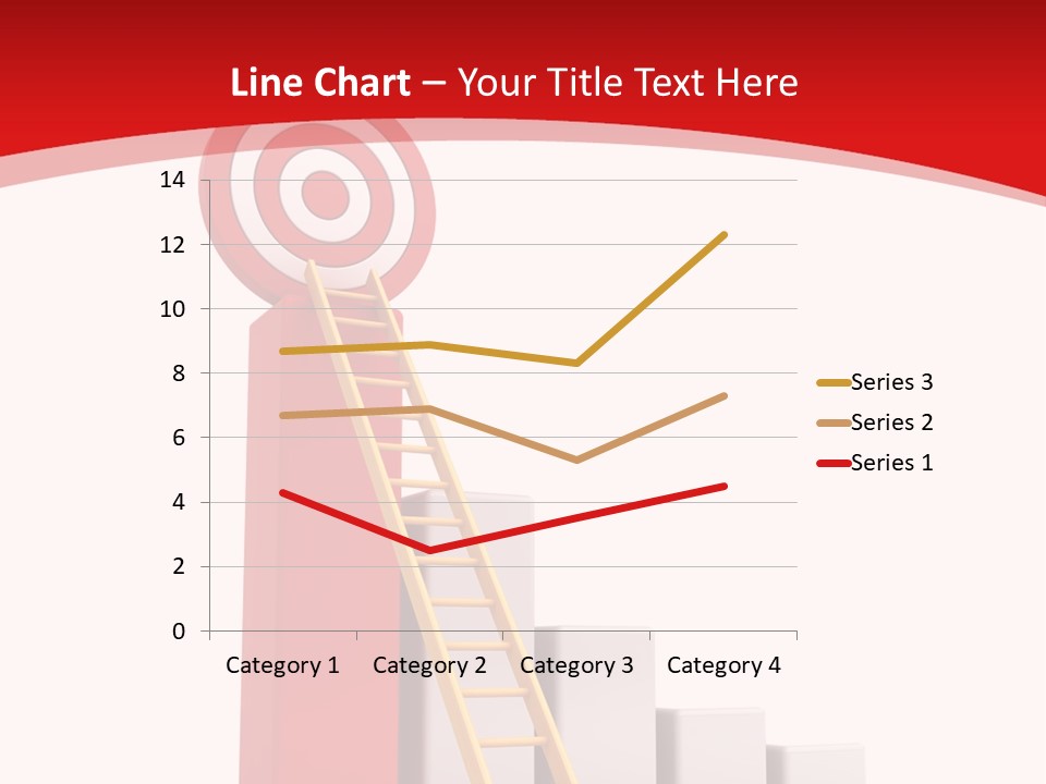 A Ladder Leading Up To A Target On A Red Background PowerPoint Template