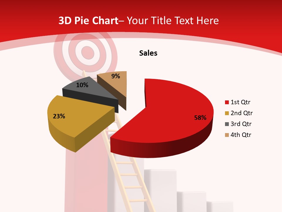 A Ladder Leading Up To A Target On A Red Background PowerPoint Template