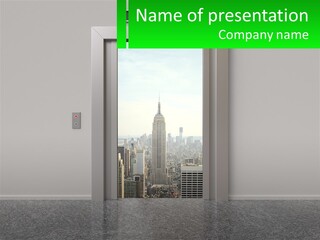 An Open Door Leading To A Large City PowerPoint Template