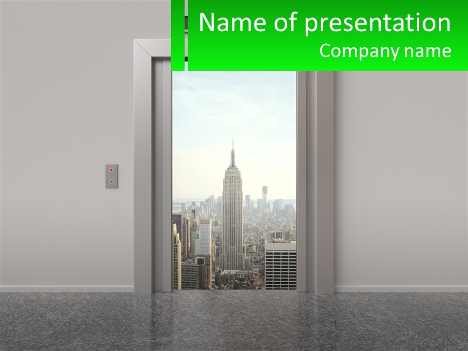 An Open Door Leading To A Large City PowerPoint Template