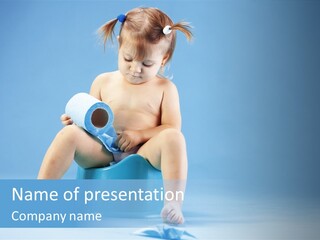 A Baby Sitting On A Blue Potty With A Roll Of Toilet Paper PowerPoint Template