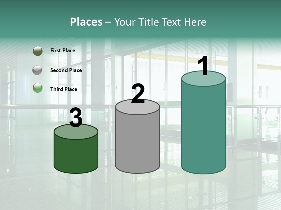 A Large Room With Glass Walls And A Metal Railing PowerPoint Template