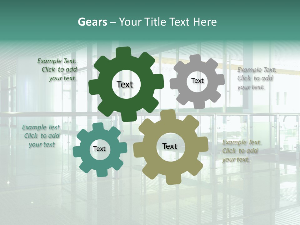 A Large Room With Glass Walls And A Metal Railing PowerPoint Template