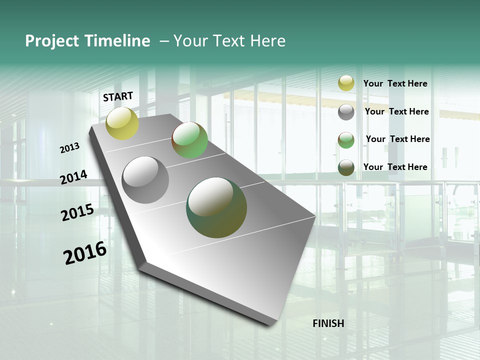 A Large Room With Glass Walls And A Metal Railing PowerPoint Template