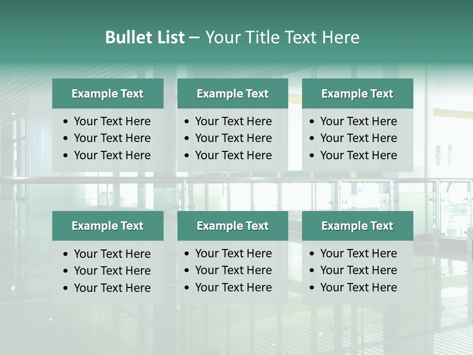 A Large Room With Glass Walls And A Metal Railing PowerPoint Template