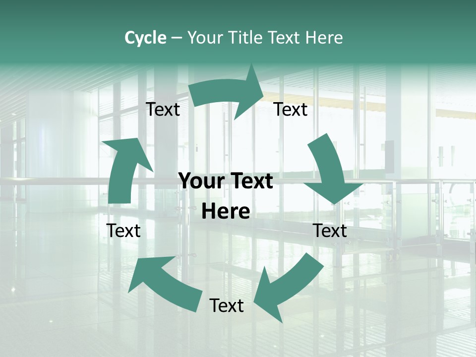 A Large Room With Glass Walls And A Metal Railing PowerPoint Template