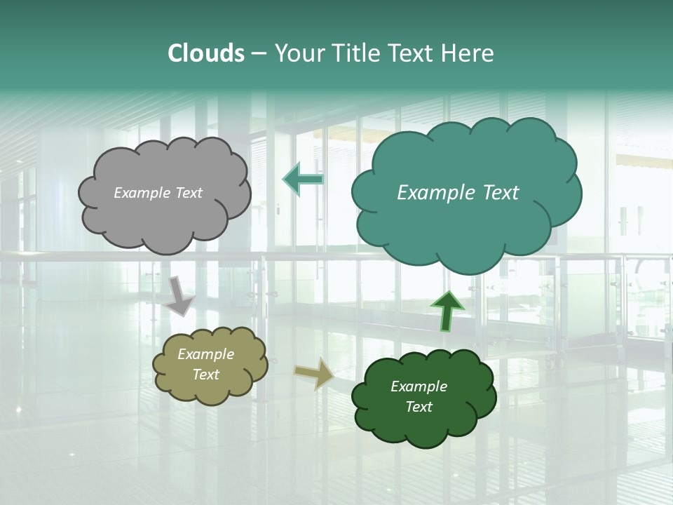 A Large Room With Glass Walls And A Metal Railing PowerPoint Template