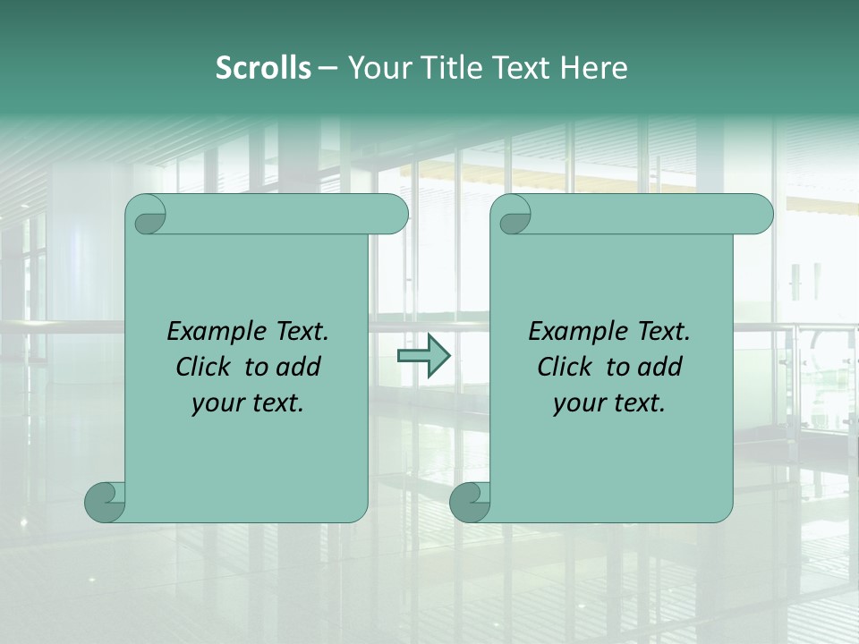 A Large Room With Glass Walls And A Metal Railing PowerPoint Template