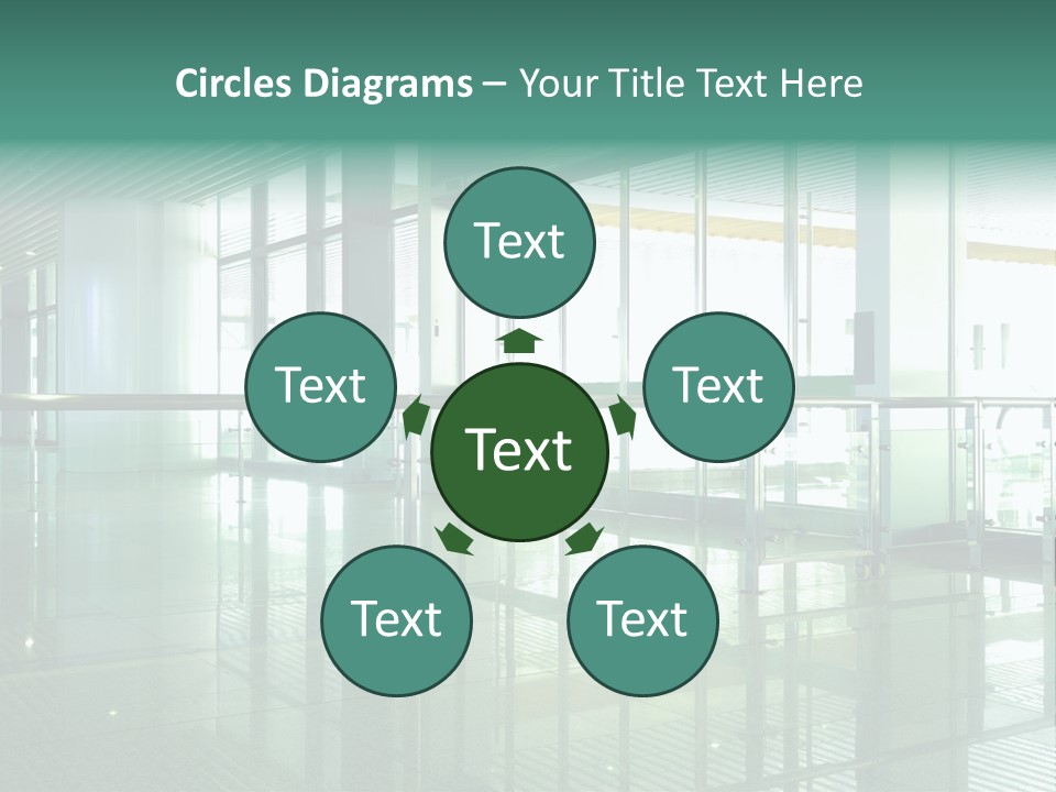 A Large Room With Glass Walls And A Metal Railing PowerPoint Template