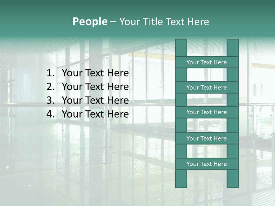A Large Room With Glass Walls And A Metal Railing PowerPoint Template