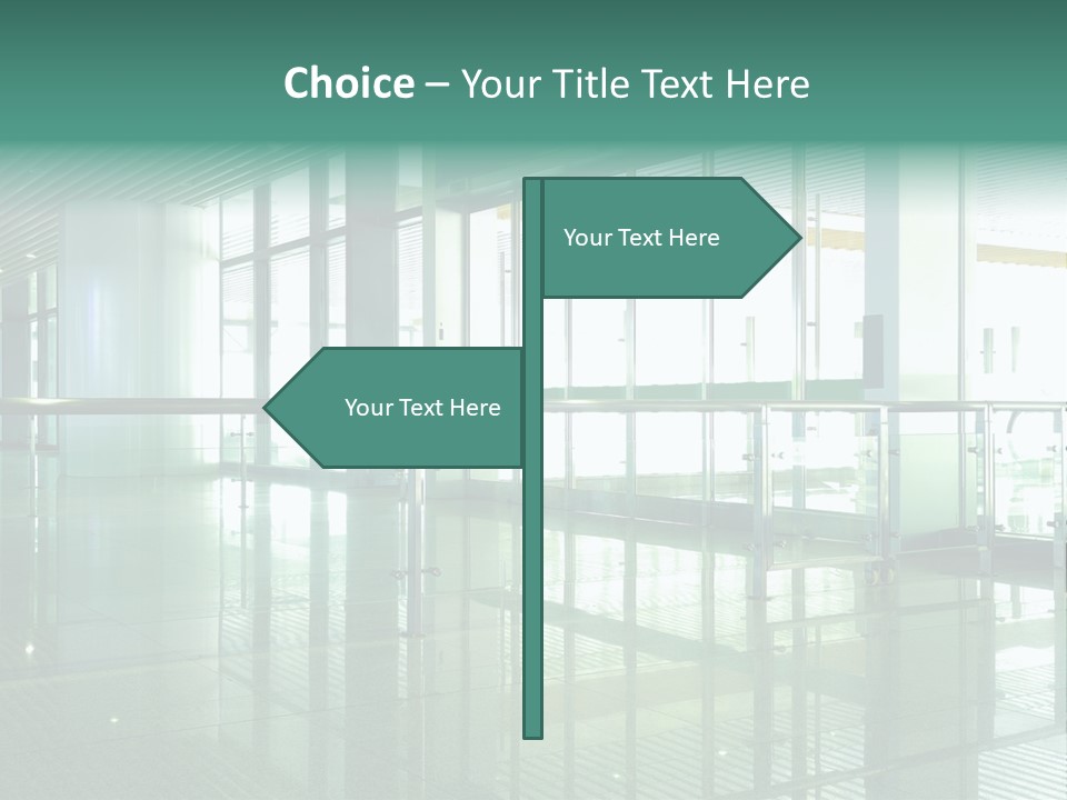 A Large Room With Glass Walls And A Metal Railing PowerPoint Template