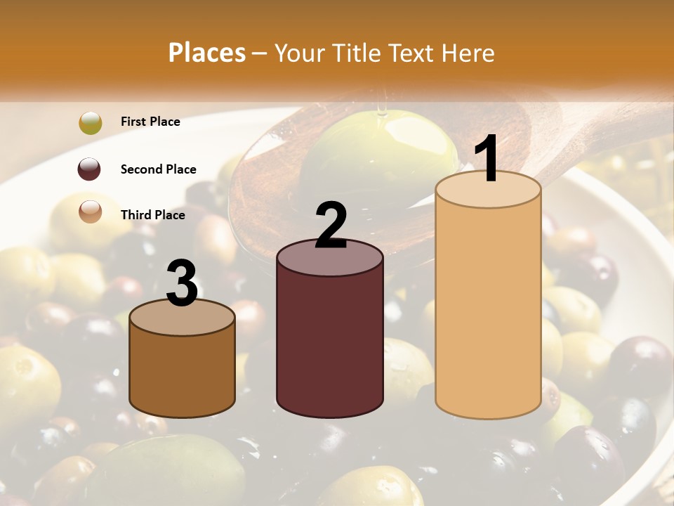 A Wooden Spoon Pouring Olives Into A Bowl Of Olives PowerPoint Template