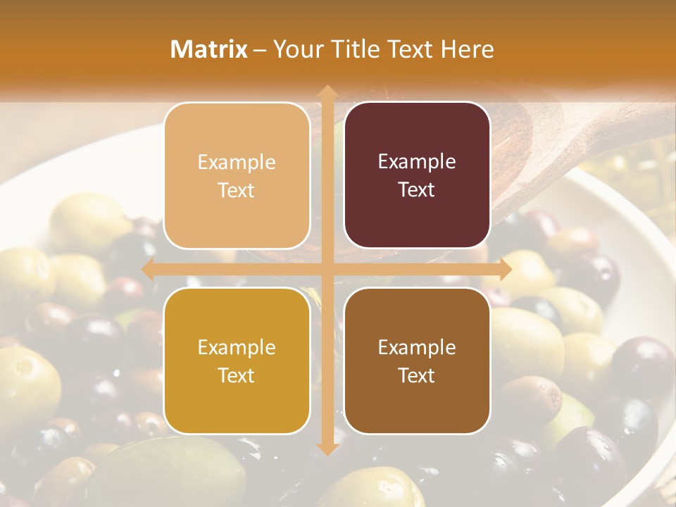A Wooden Spoon Pouring Olives Into A Bowl Of Olives PowerPoint Template
